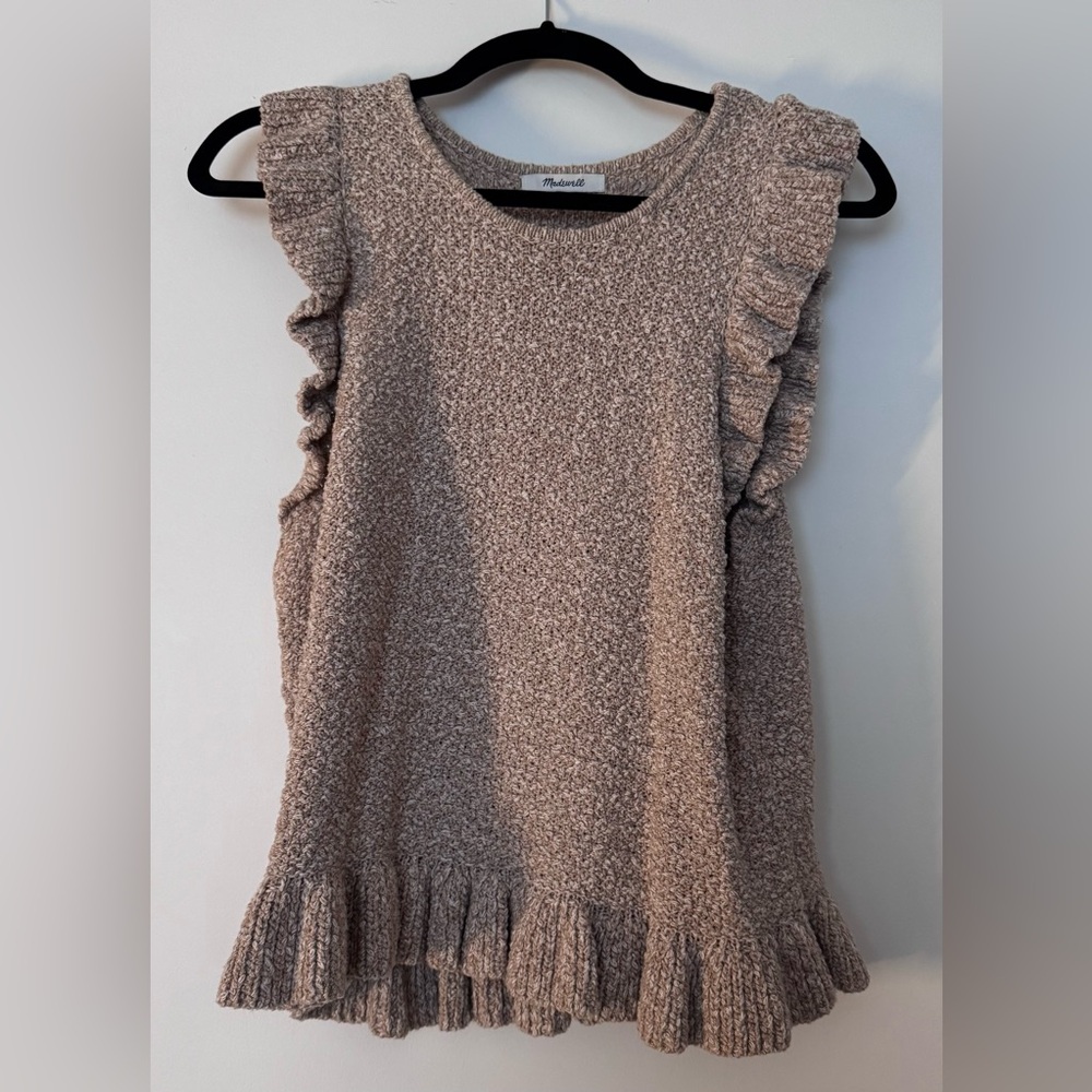 Madewell Ruffle Trim Knit Top in Gray